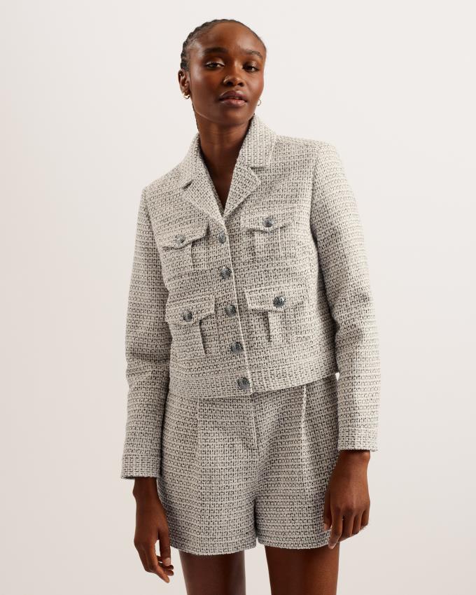 Veste Ted Baker Boxy Fit Cropped Boucle Blanche Femme | GAD-56029929